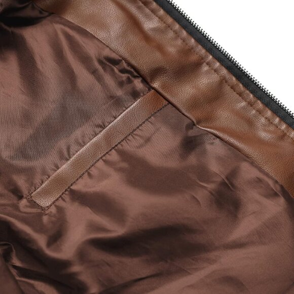 Brand New Men's Brown 1303 Leather Jacket Moto Biker Stand Collar Zip - Picture 6 of 7